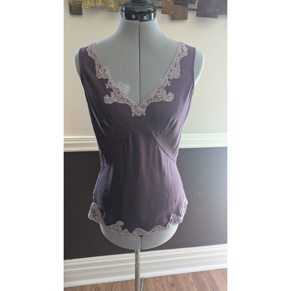 90s Y2K Leigh Bantivoglio Silk lace Camisole Tank L Purple Fairycore Romantic - Picture 2 of 7